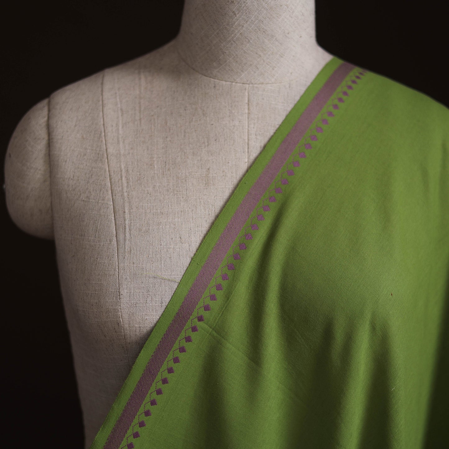 Green - Prewashed Cotton Plain Fabric with Mangalgiri Border 20