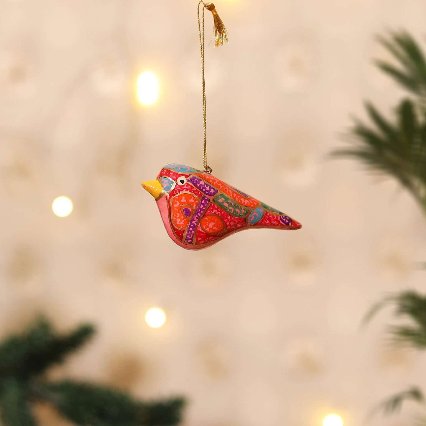 Kashmiri Handpainted Paper Mache Bird Hanging for Home Decor 47