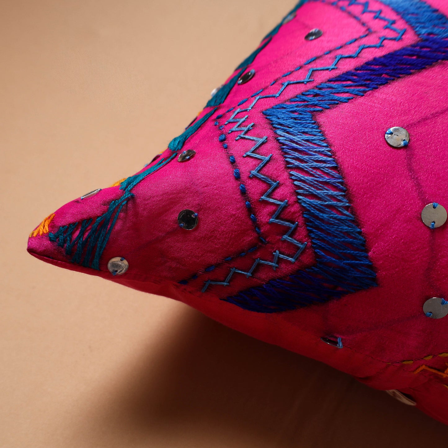 Floral Hand Embroidered Cushion Cover (16 x 16 in) 19