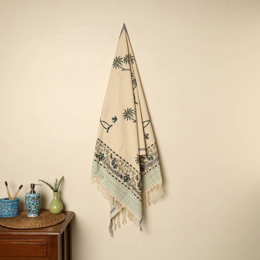 Beige - Block Printed Handloom Cotton Sanganeri Towel 16