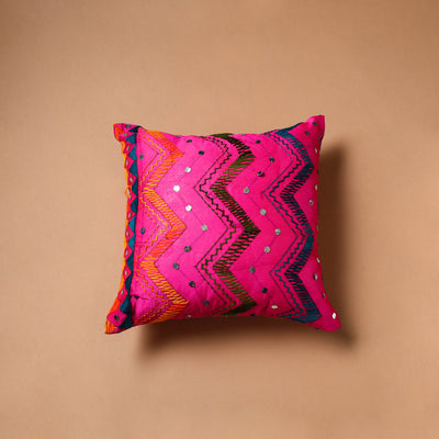 Floral Hand Embroidered Cushion Cover (16 x 16 in) 16