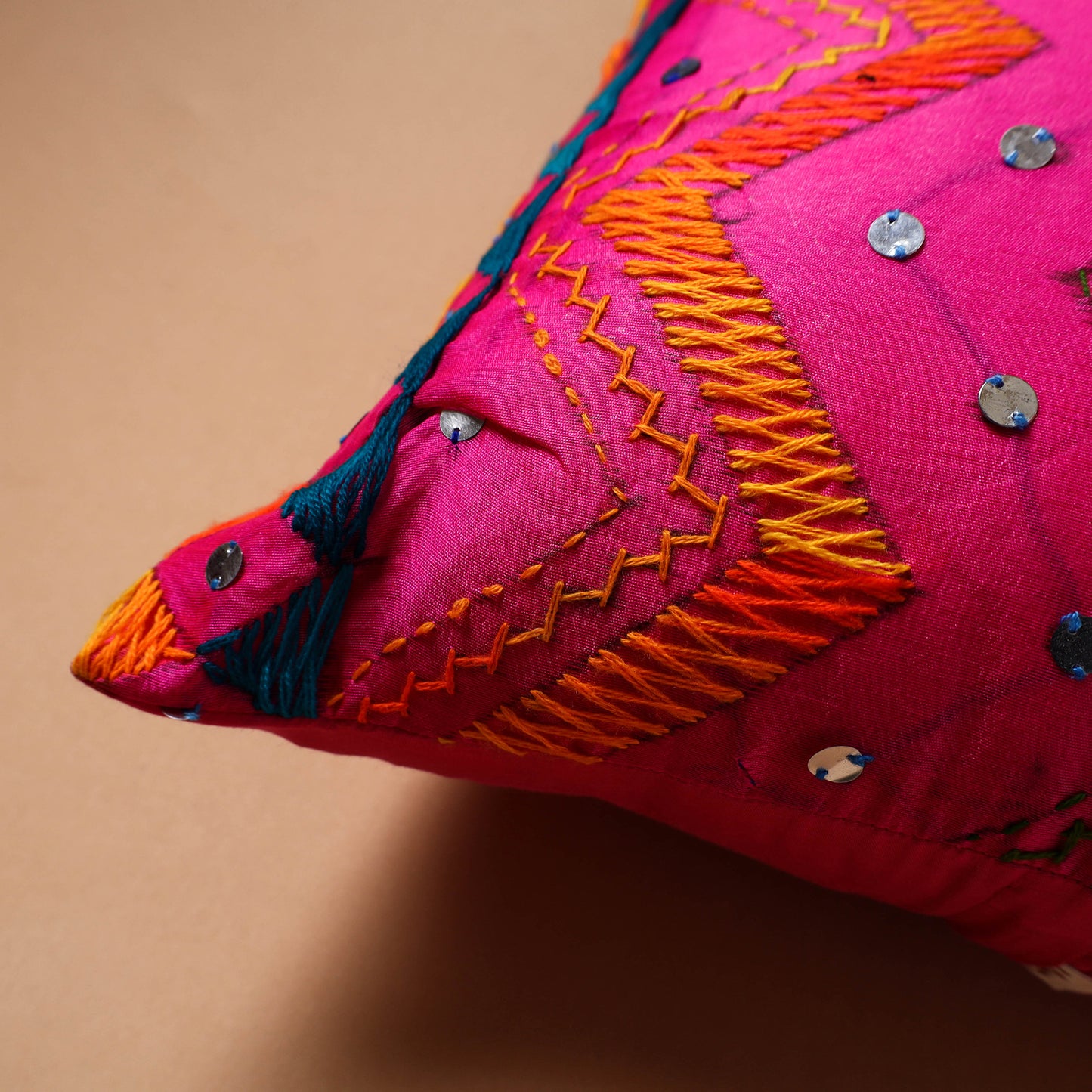 Floral Hand Embroidered Cushion Cover (16 x 16 in) 16