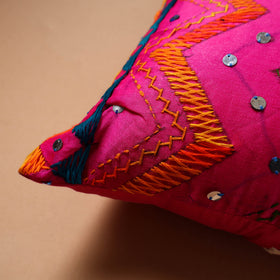 Floral Hand Embroidered Cushion Cover (16 x 16 in) 16