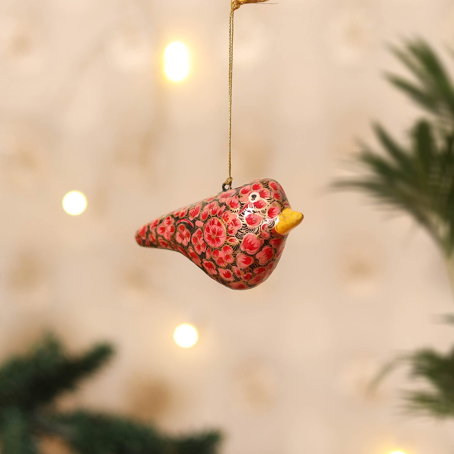 Kashmiri Handpainted Paper Mache Bird Hanging for Home Decor 44