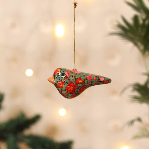 Kashmiri Handpainted Paper Mache Bird Hanging for Home Decor 48