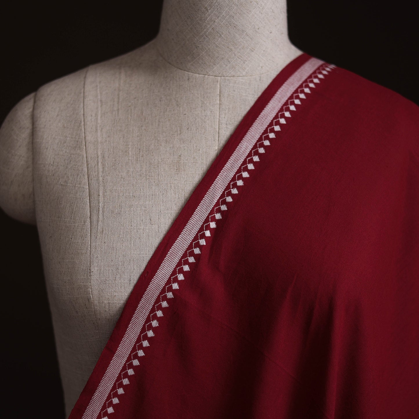Red - Prewashed Cotton Plain Fabric with Mangalgiri Border 22