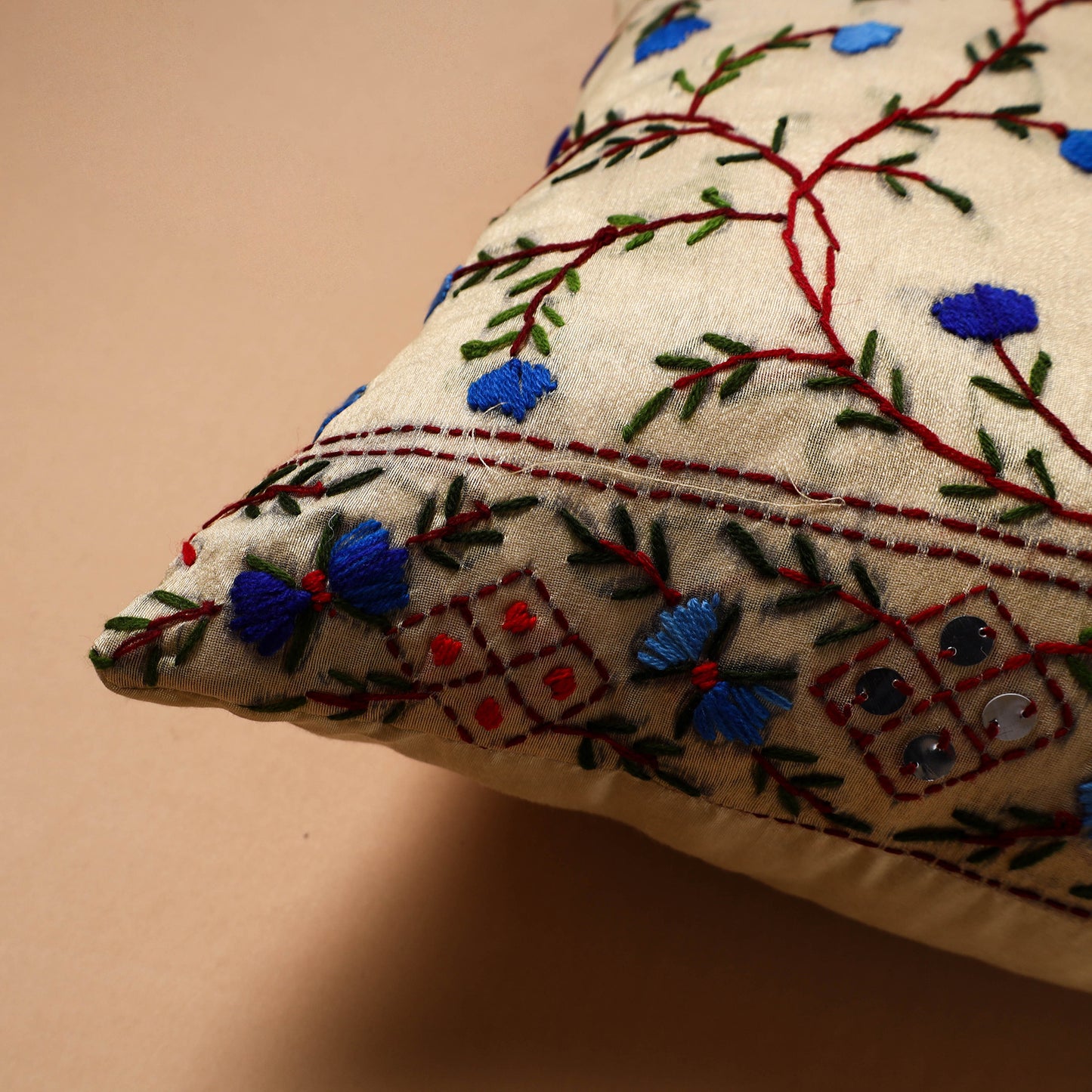 Floral Hand Embroidered Cushion Cover (16 x 16 in) 27