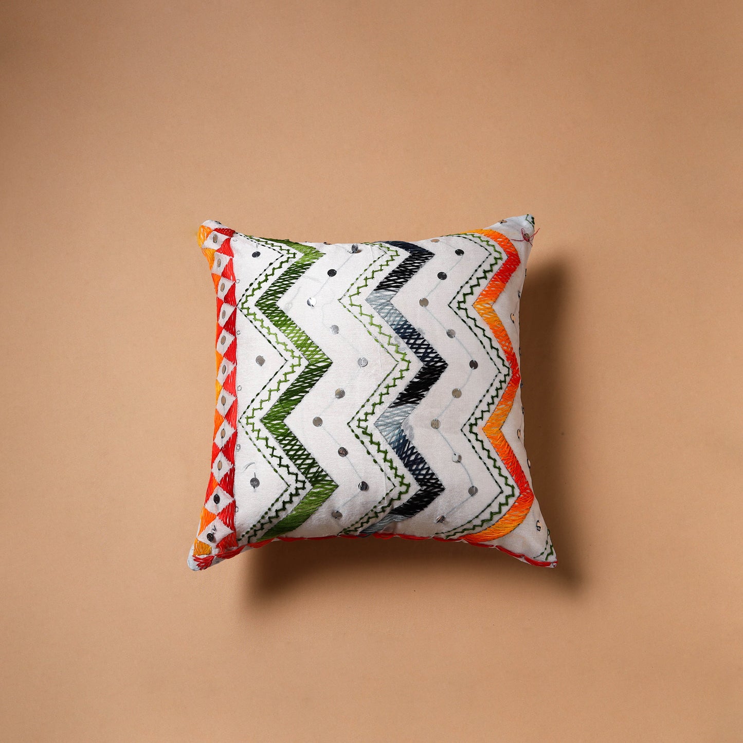Floral Hand Embroidered Cushion Cover (16 x 16 in) 18