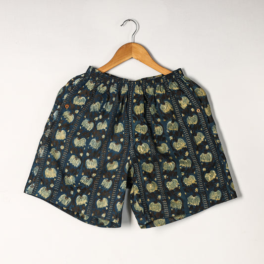 Blue - Bagru Block Printed Cotton Unisex Boxer/Shorts