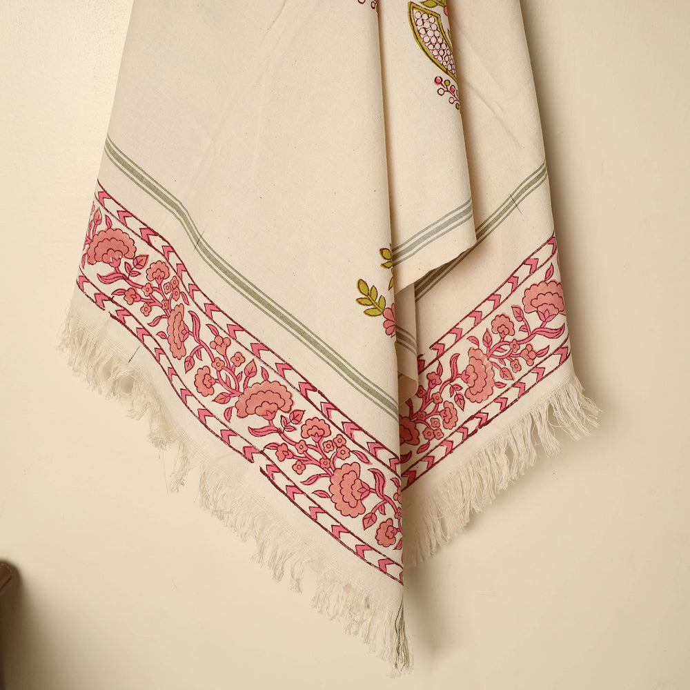 Beige - Block Printed Handloom Cotton Sanganeri Towel 19