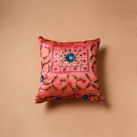 Peach - Floral Hand Embroidered Cushion Cover (16 x 16 in) 31