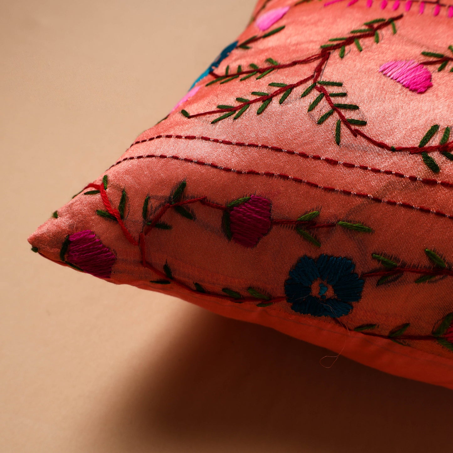 Floral Hand Embroidered Cushion Cover (16 x 16 in) 31