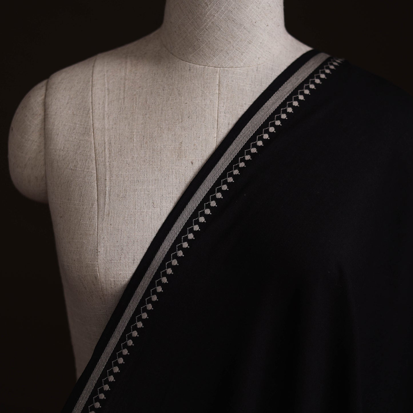 Black - Prewashed Cotton Plain Fabric with Mangalgiri Border 24