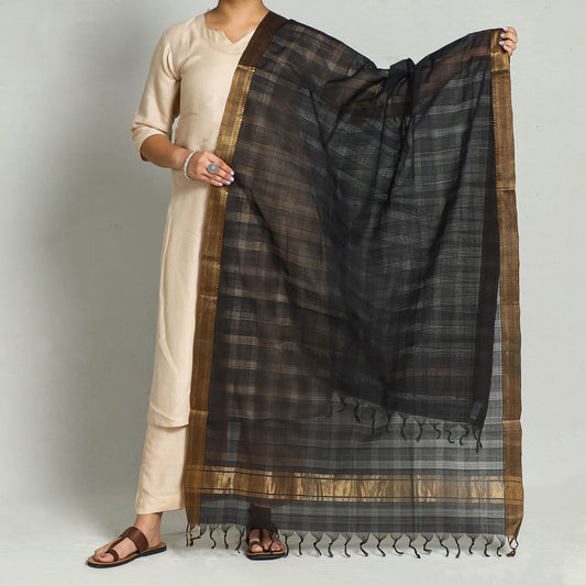 Black - Original Mangalagiri Handloom Cotton Dupatta with Zari Border