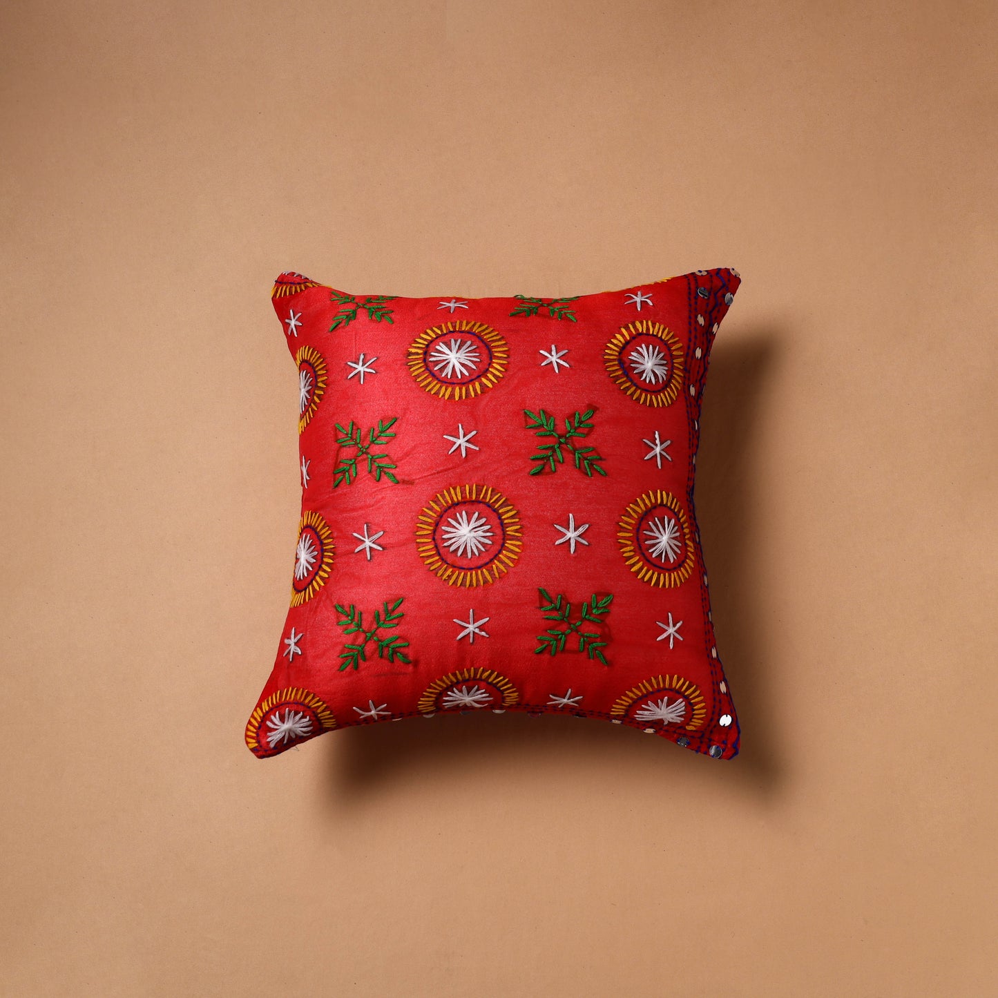 Floral Hand Embroidered Cushion Cover (16 x 16 in) 01