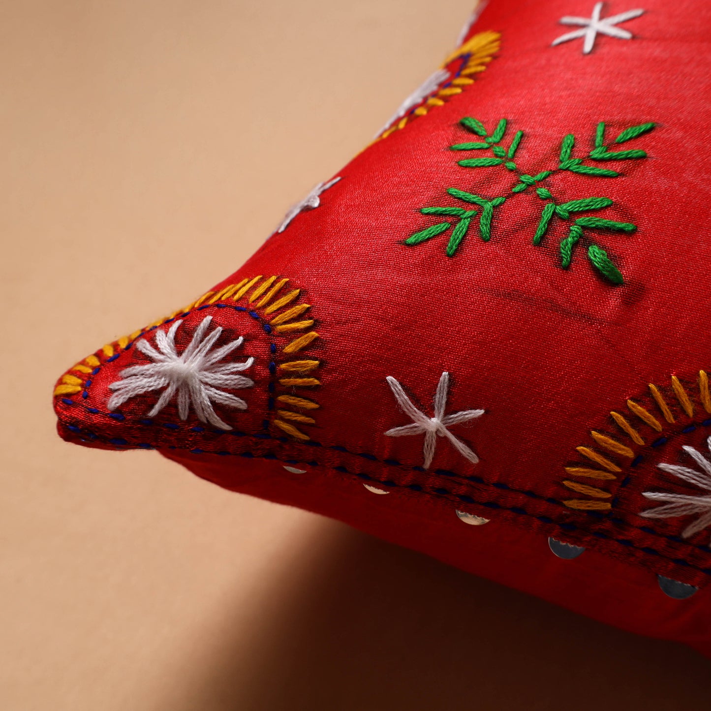 Floral Hand Embroidered Cushion Cover (16 x 16 in) 01