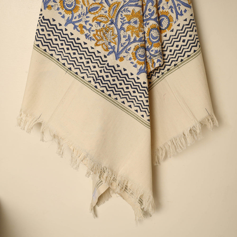 Beige - Block Printed Handloom Cotton Sanganeri Towel 22