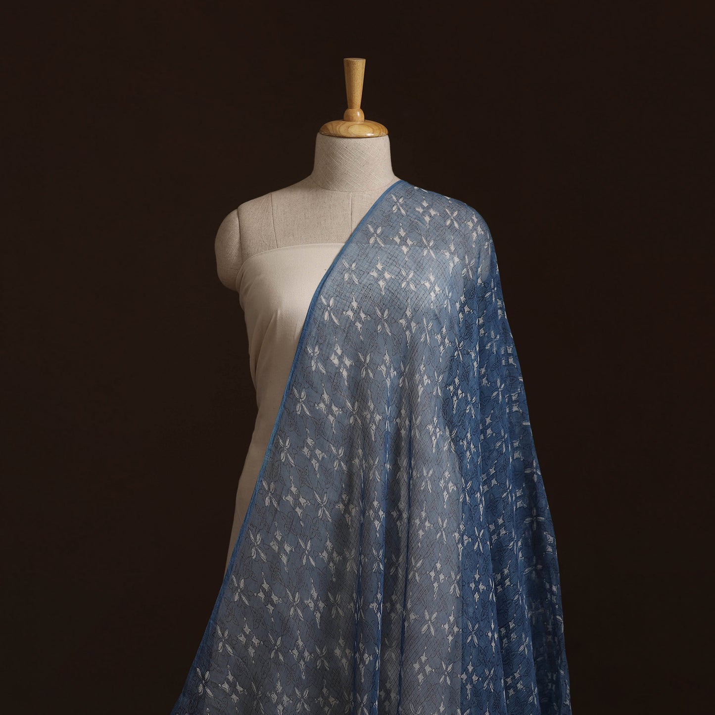 Bagru Dabu Hand Block Print Natural Dyed Kota Doria Cotton Fabric 05