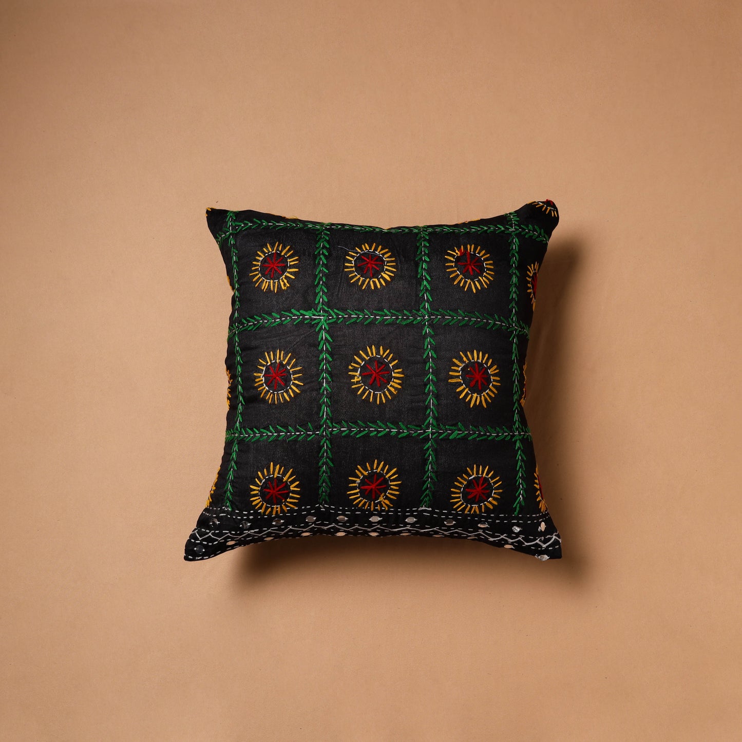 Floral Hand Embroidered Cushion Cover (16 x 16 in) 17