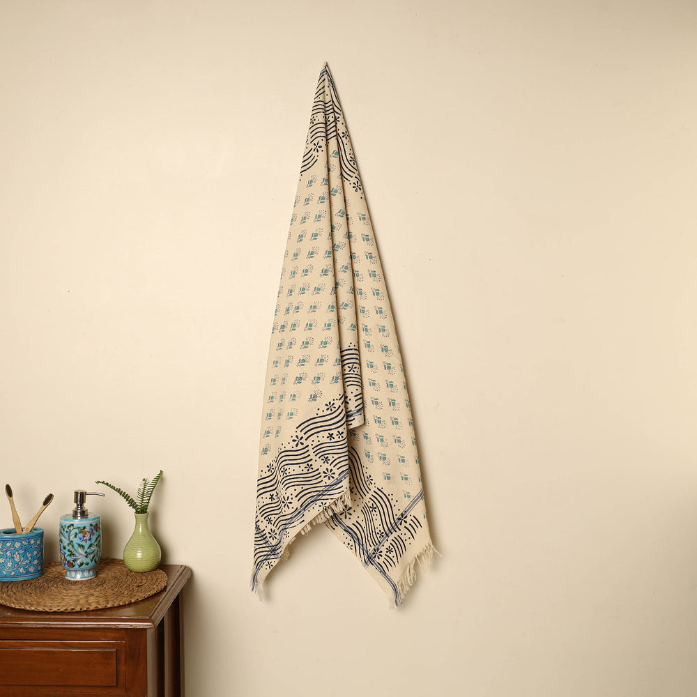 Beige - Block Printed Handloom Cotton Sanganeri Towel 24