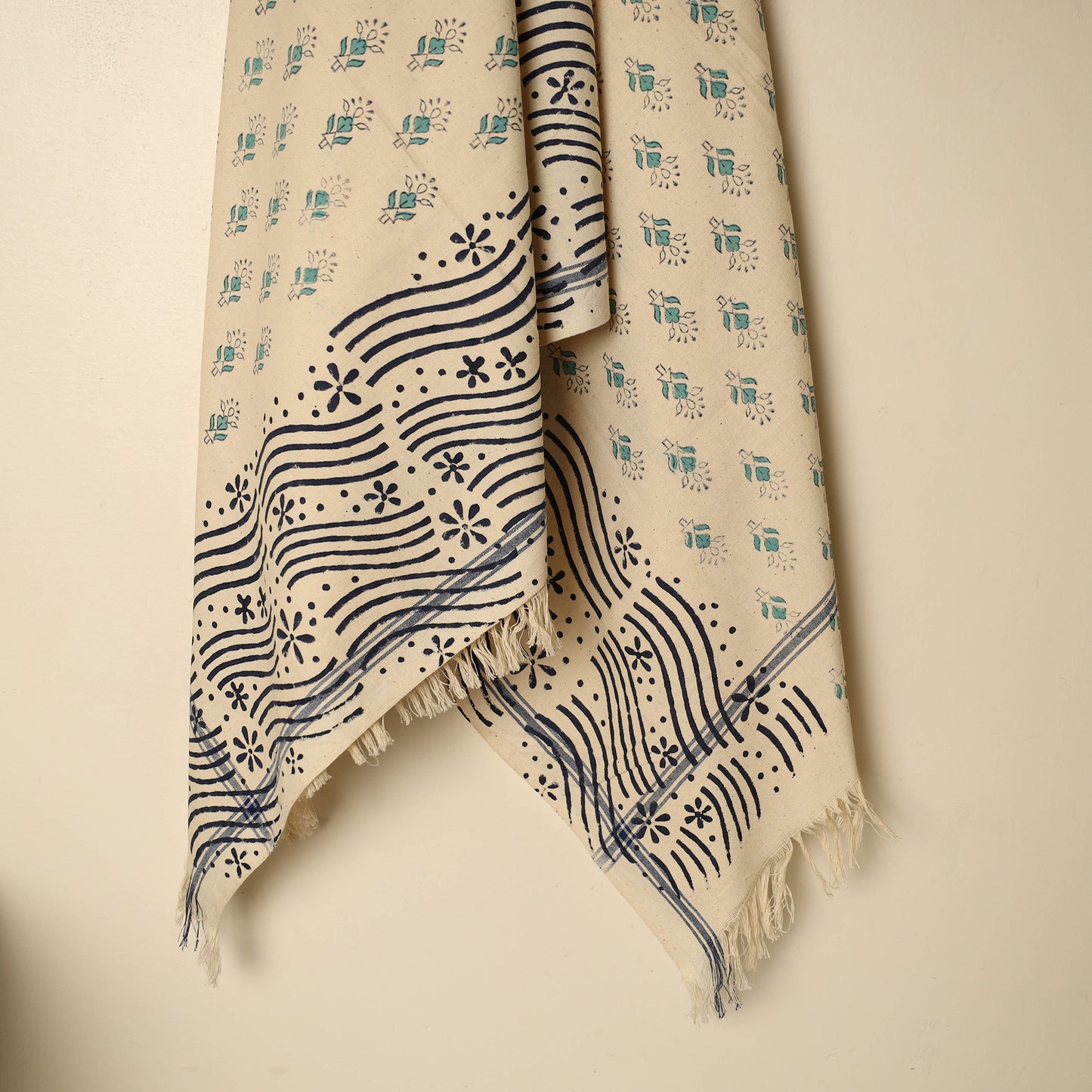 Beige - Block Printed Handloom Cotton Sanganeri Towel 24