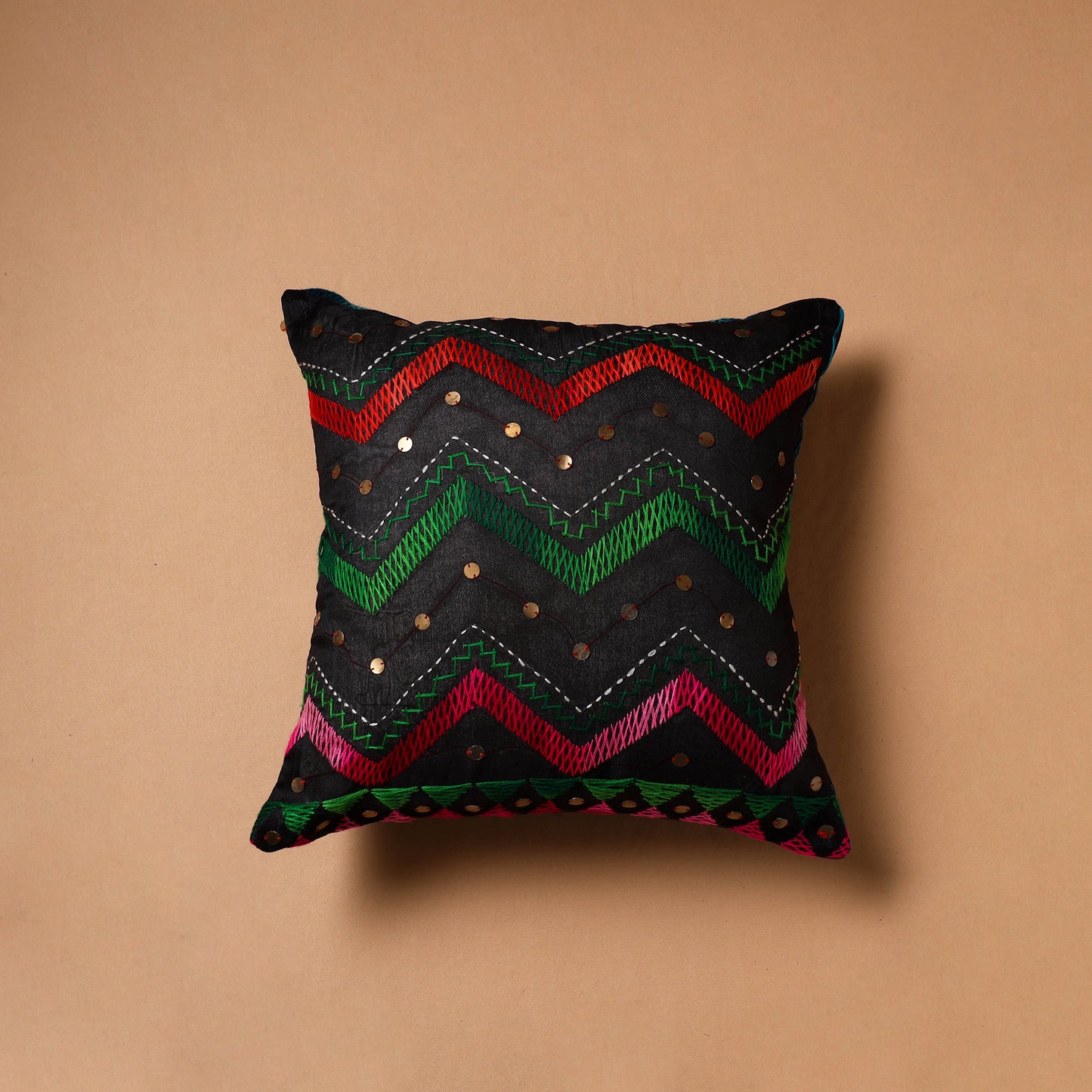 Floral Hand Embroidered Cushion Cover (16 x 16 in) 03