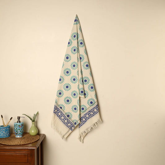 Beige - Block Printed Handloom Cotton Sanganeri Towel 25