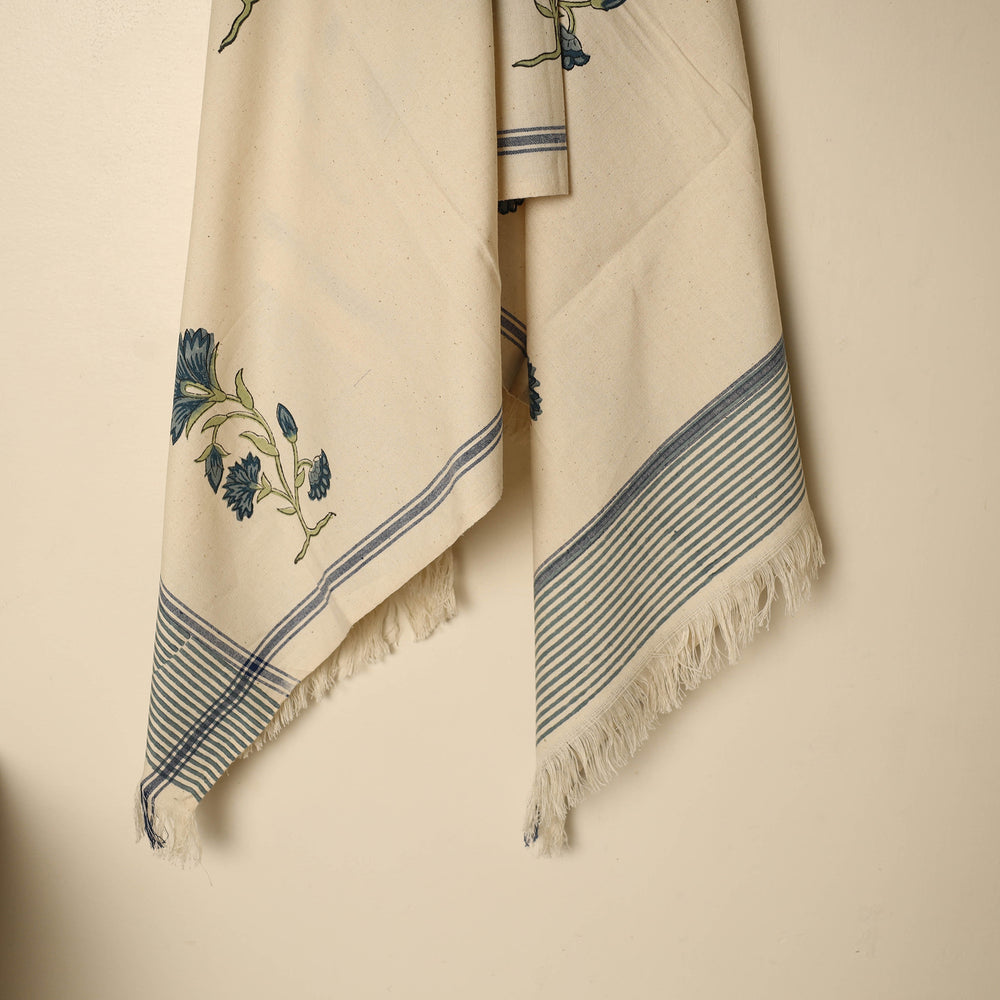 Beige - Block Printed Handloom Cotton Sanganeri Towel 27