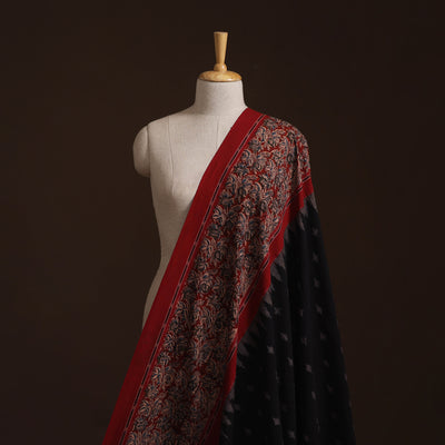 Handloom Cotton Pochampally Ikat Fabric with Kalamkari Border 01