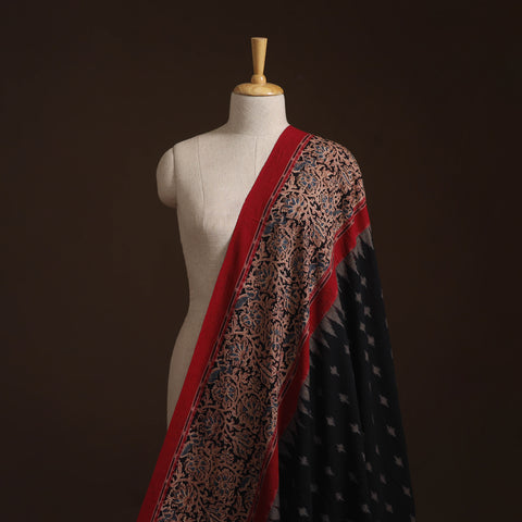 Handloom Cotton Pochampally Ikat Fabric with Kalamkari Border 02