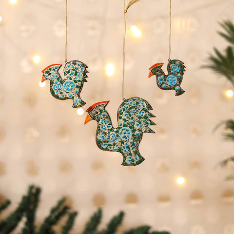 Kashmiri Handpainted Paper Mache Hen Hangings for Home Decor (Set of 3) 59