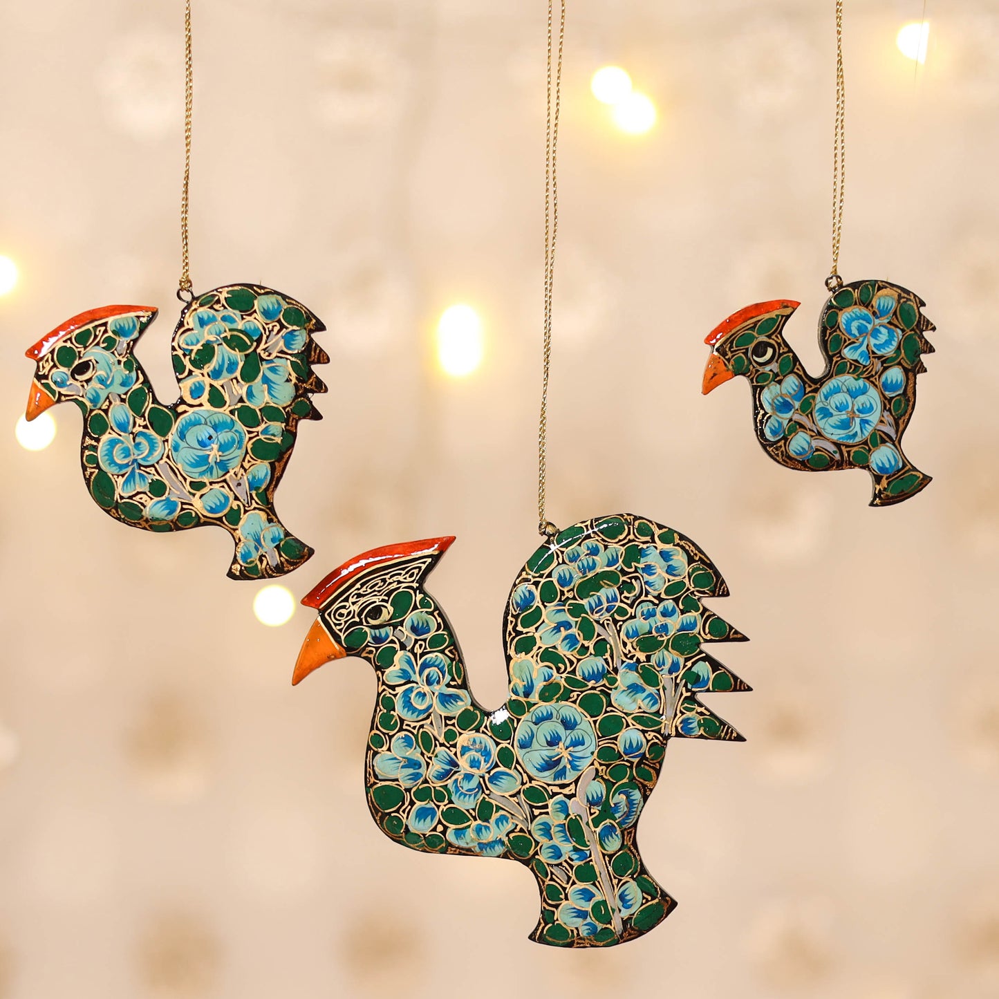 Kashmiri Handpainted Paper Mache Hen Hangings for Home Decor (Set of 3) 59