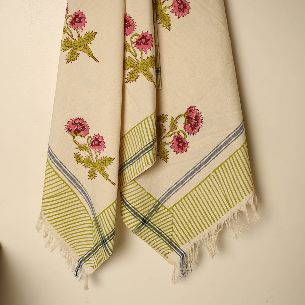 Beige - Block Printed Handloom Cotton Sanganeri Towel 29