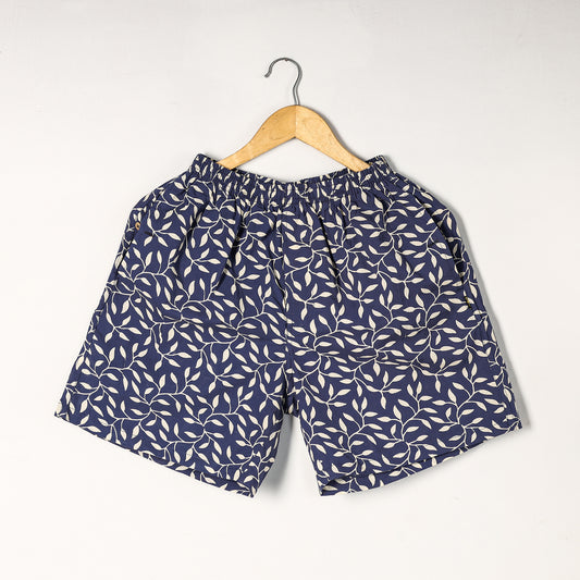 Blue - Indigo Block Printed Cotton Unisex Boxer/Shorts