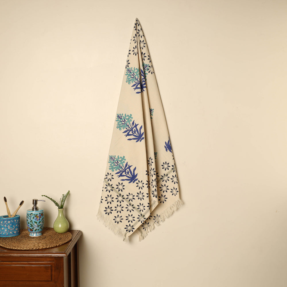 Beige - Block Printed Handloom Cotton Sanganeri Towel 31