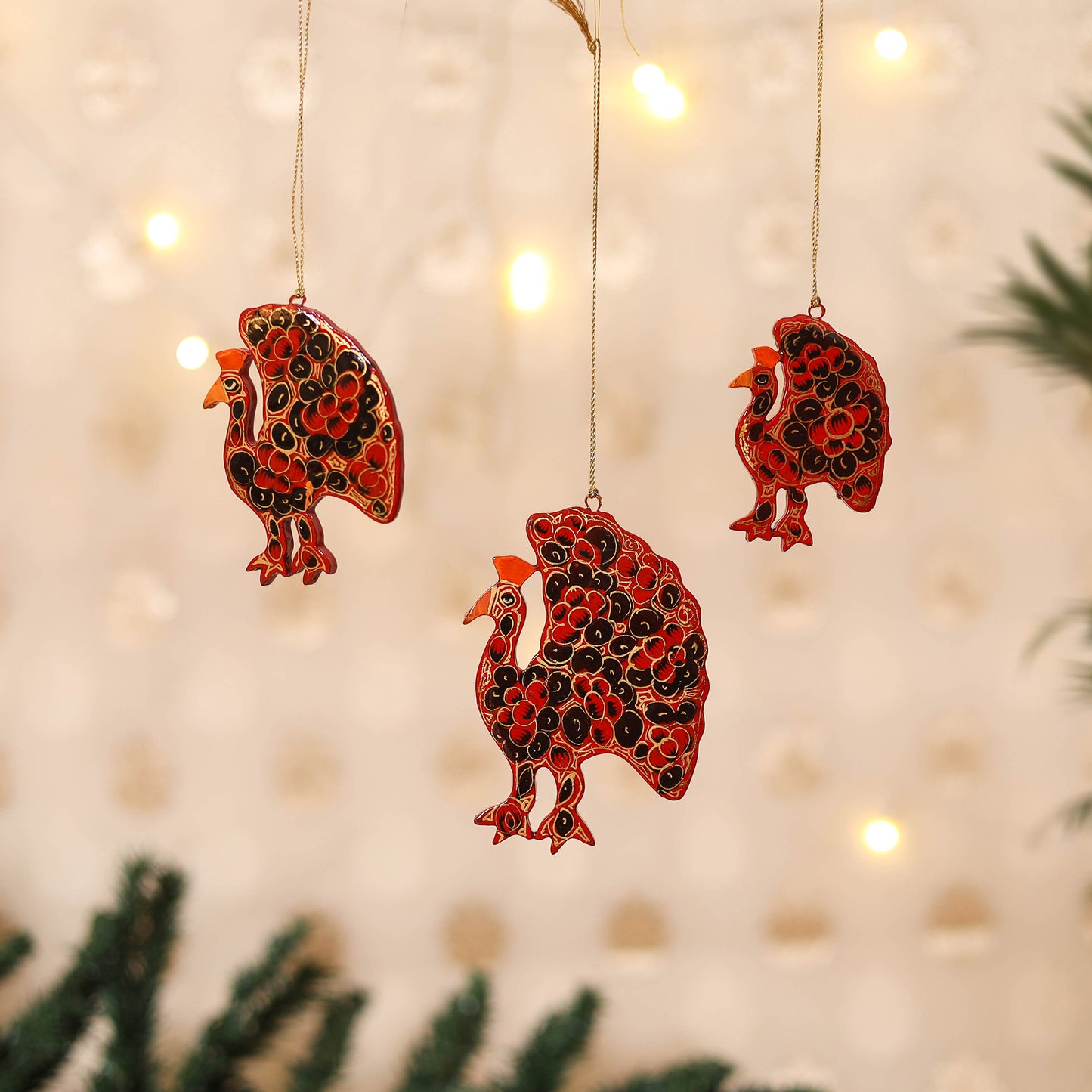 Kashmiri Handpainted Paper Mache Peacock Hangings for Home Decor (Set of 3) 21