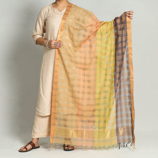 Multicolor - Original Mangalagiri Handloom Cotton Dupatta with Zari Border