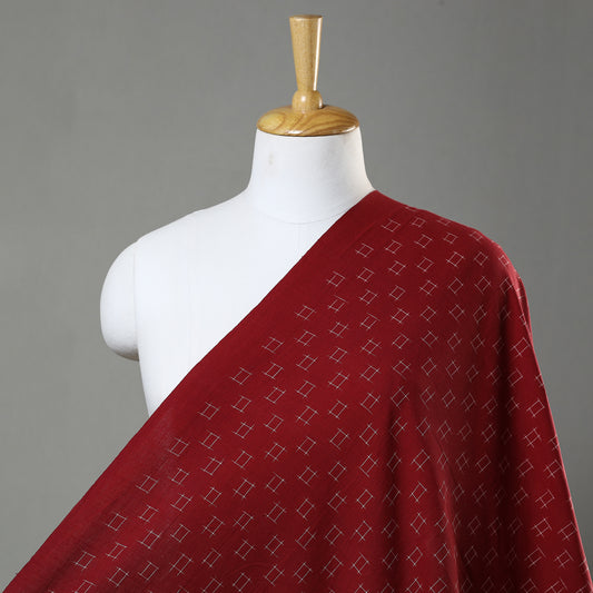 White Box On Maroon Pochampally Double Ikat Handloom Cotton Fabric 01