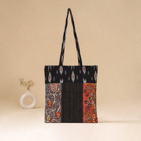 Srikalahasti Handpainted Kalamkari Ikat Patch Shoulder Bag by Dwarka Plus 58