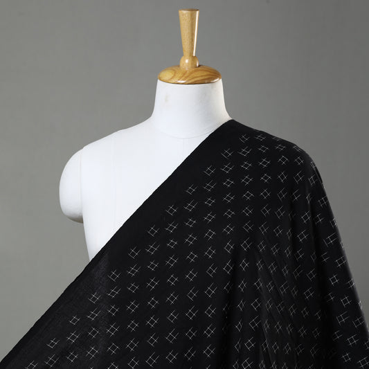 White Box On Black Pochampally Double Ikat Handloom Cotton Fabric 03