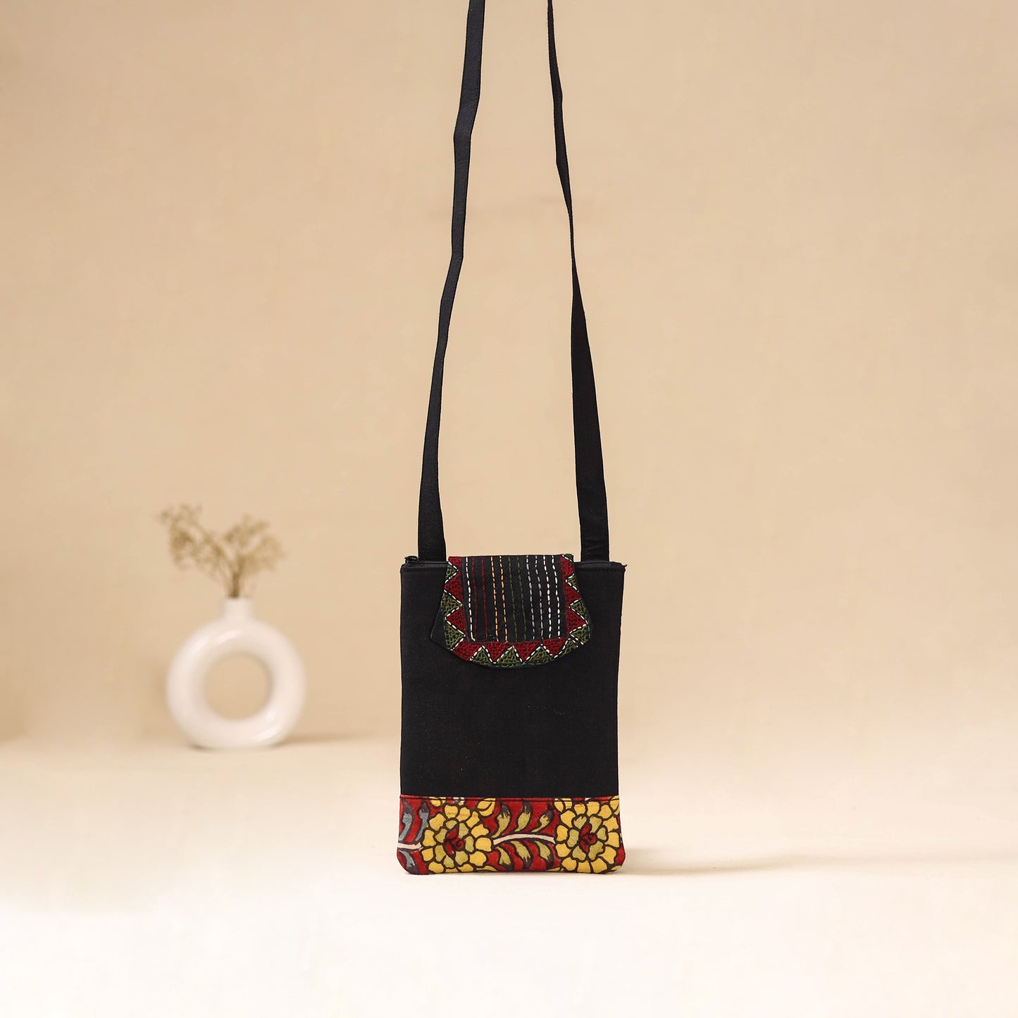 Srikalahasti Handpainted Kalamkari Sling Bag by Dwarka Plus 01