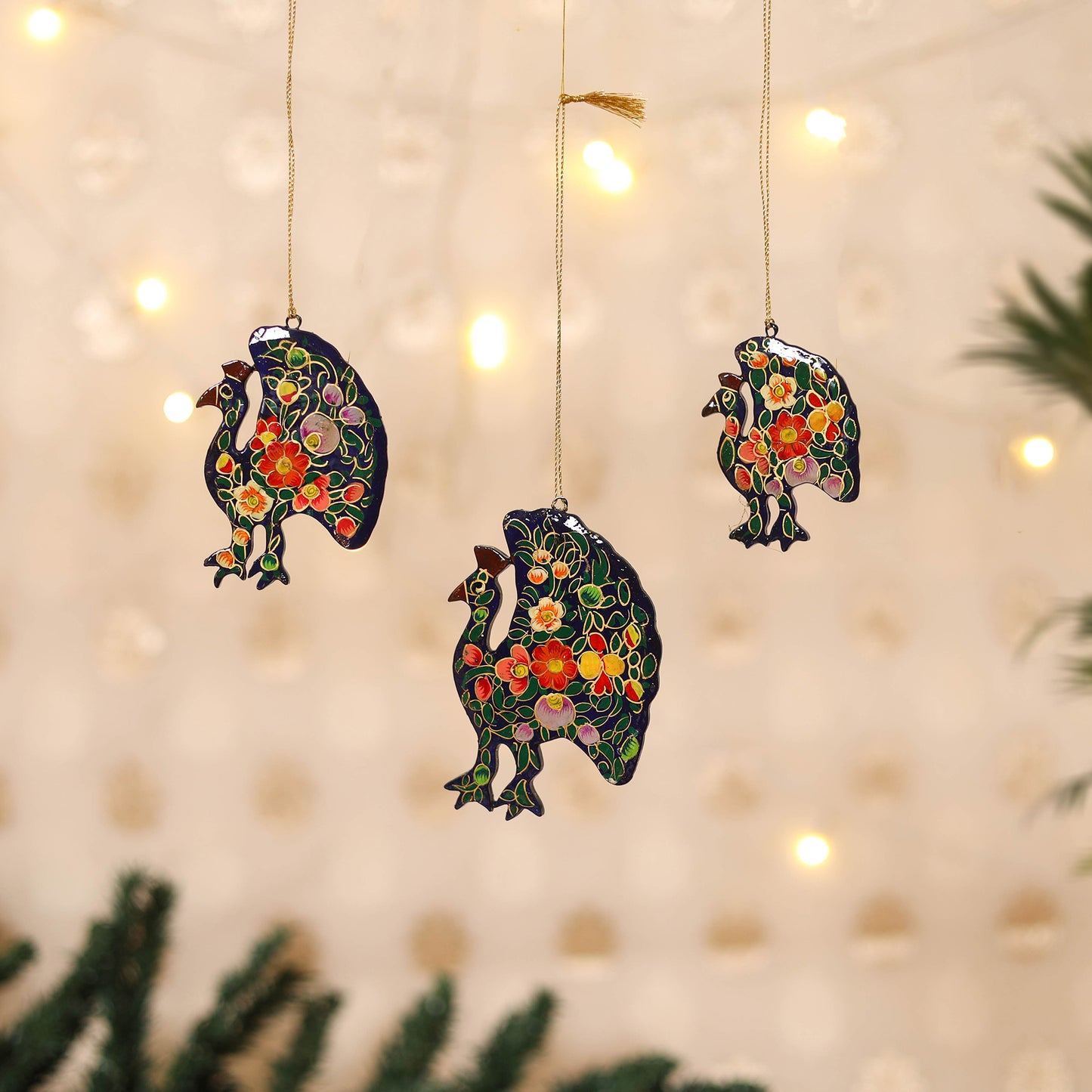 Kashmiri Handpainted Paper Mache Peacock Hangings for Home Decor (Set of 3) 23