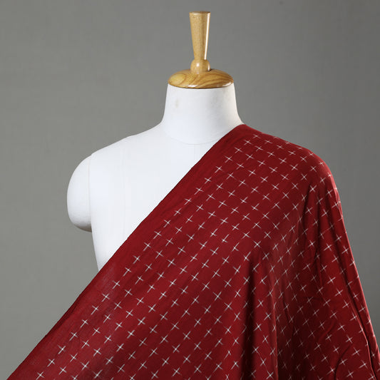 Shiny Stars Maroon Pochampally Double Ikat Handloom Cotton Fabric 06