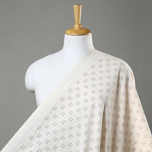 Maroon Box On White Pochampally Double Ikat Handloom Cotton Fabric 07