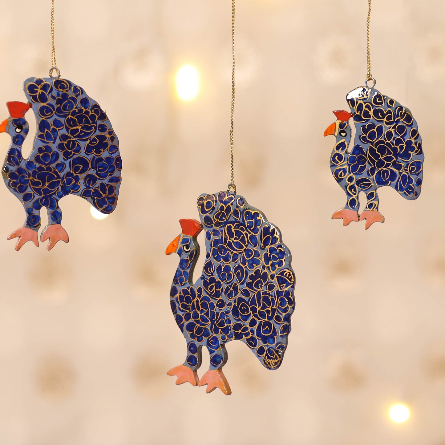 Kashmiri Handpainted Paper Mache Peacock Hangings for Home Decor (Set of 3) 22