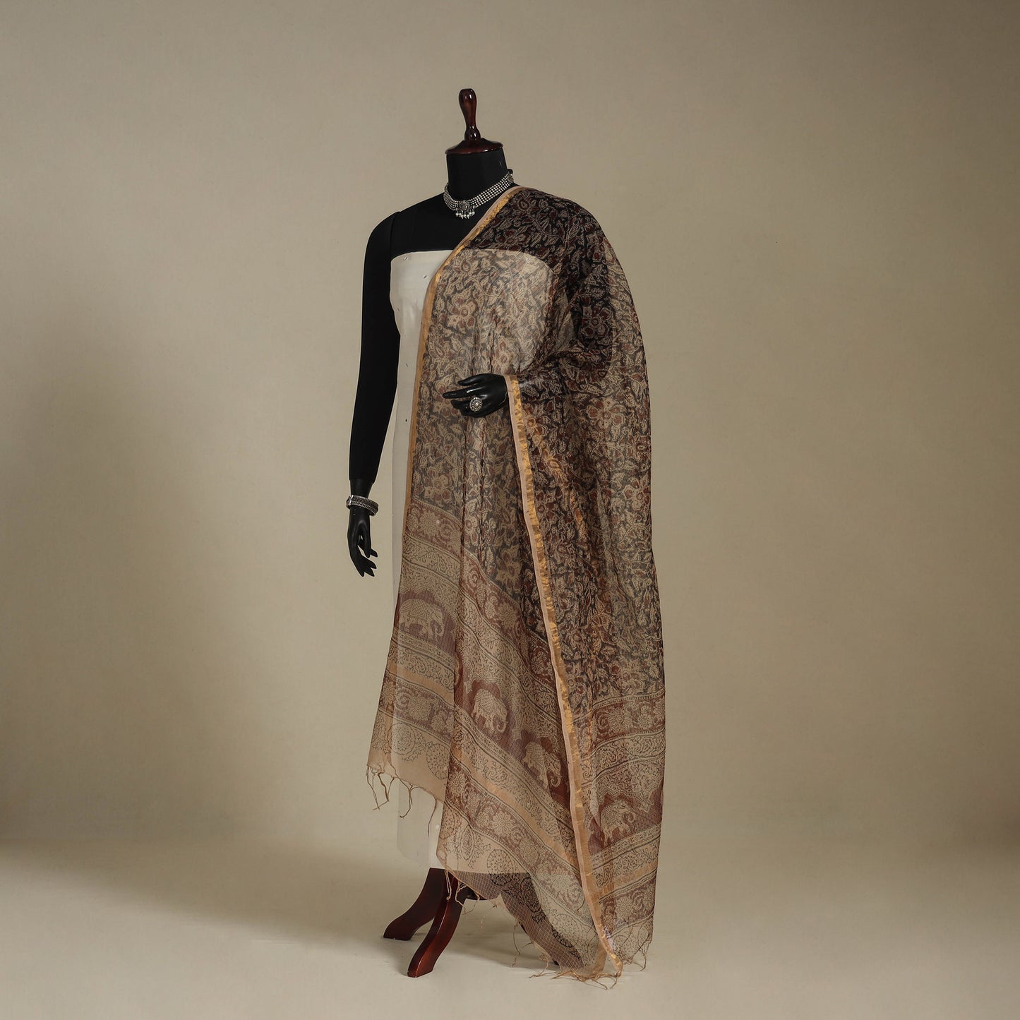 Black - kota doria cotton natural dyed pedana kalamkari