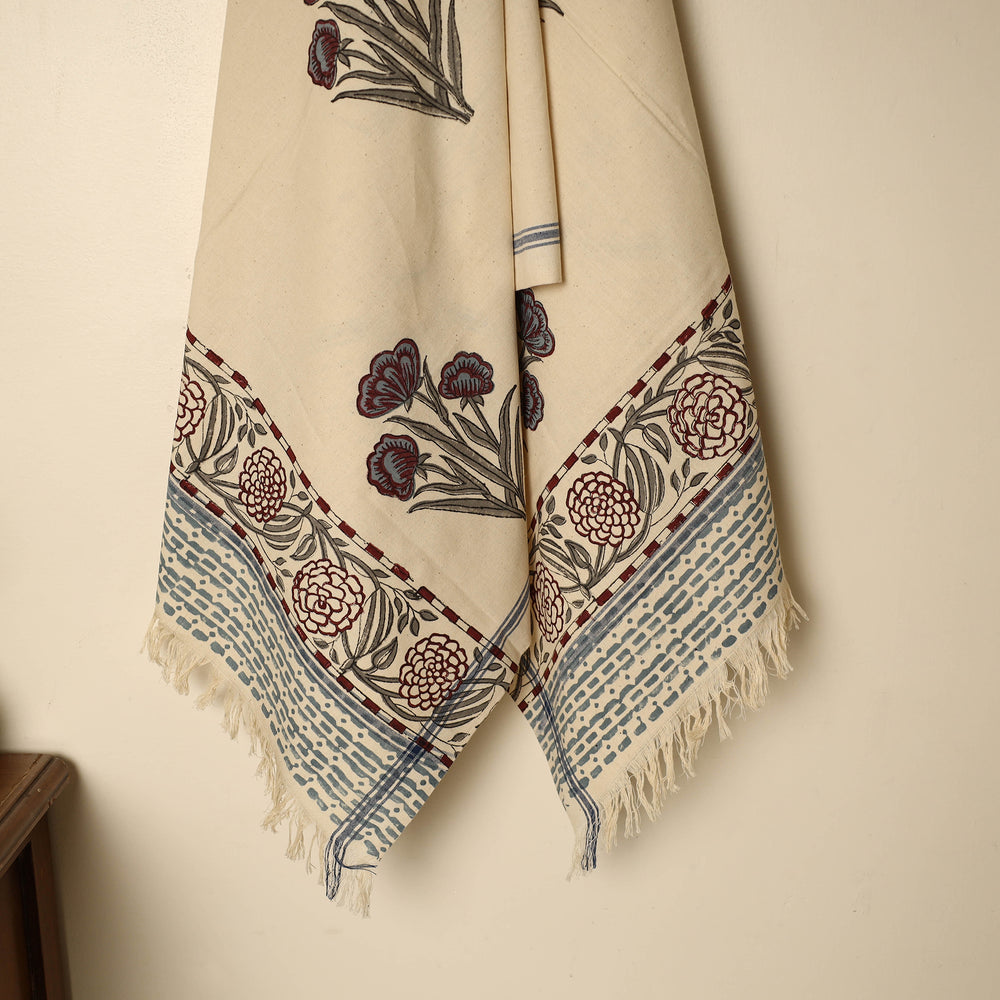 Beige - Block Printed Handloom Cotton Sanganeri Towel 35