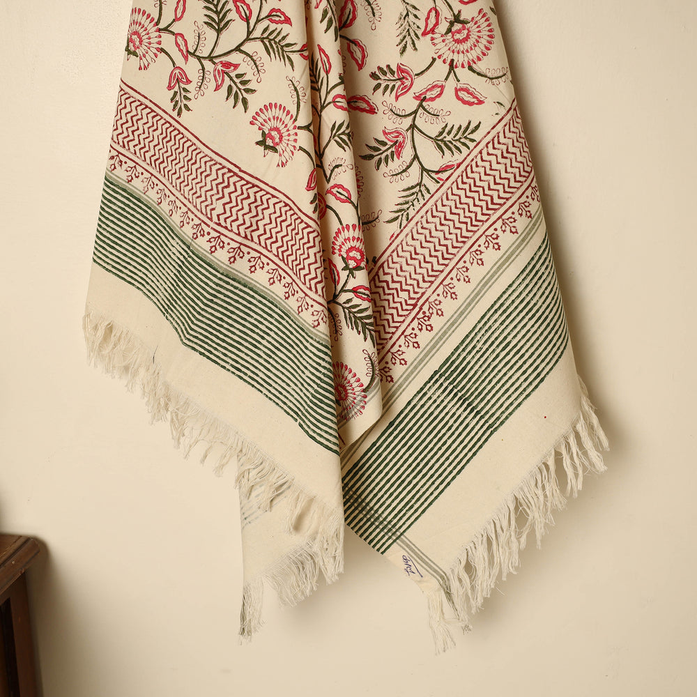 Beige - Block Printed Handloom Cotton Sanganeri Towel 36