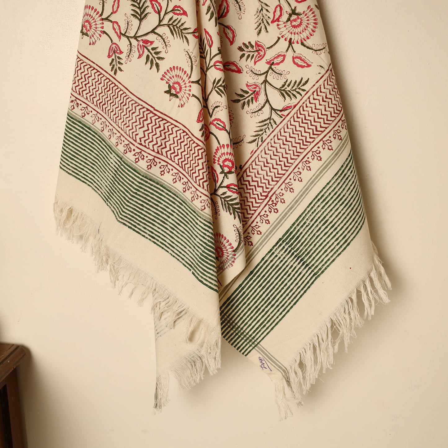 Beige - Block Printed Handloom Cotton Sanganeri Towel 36