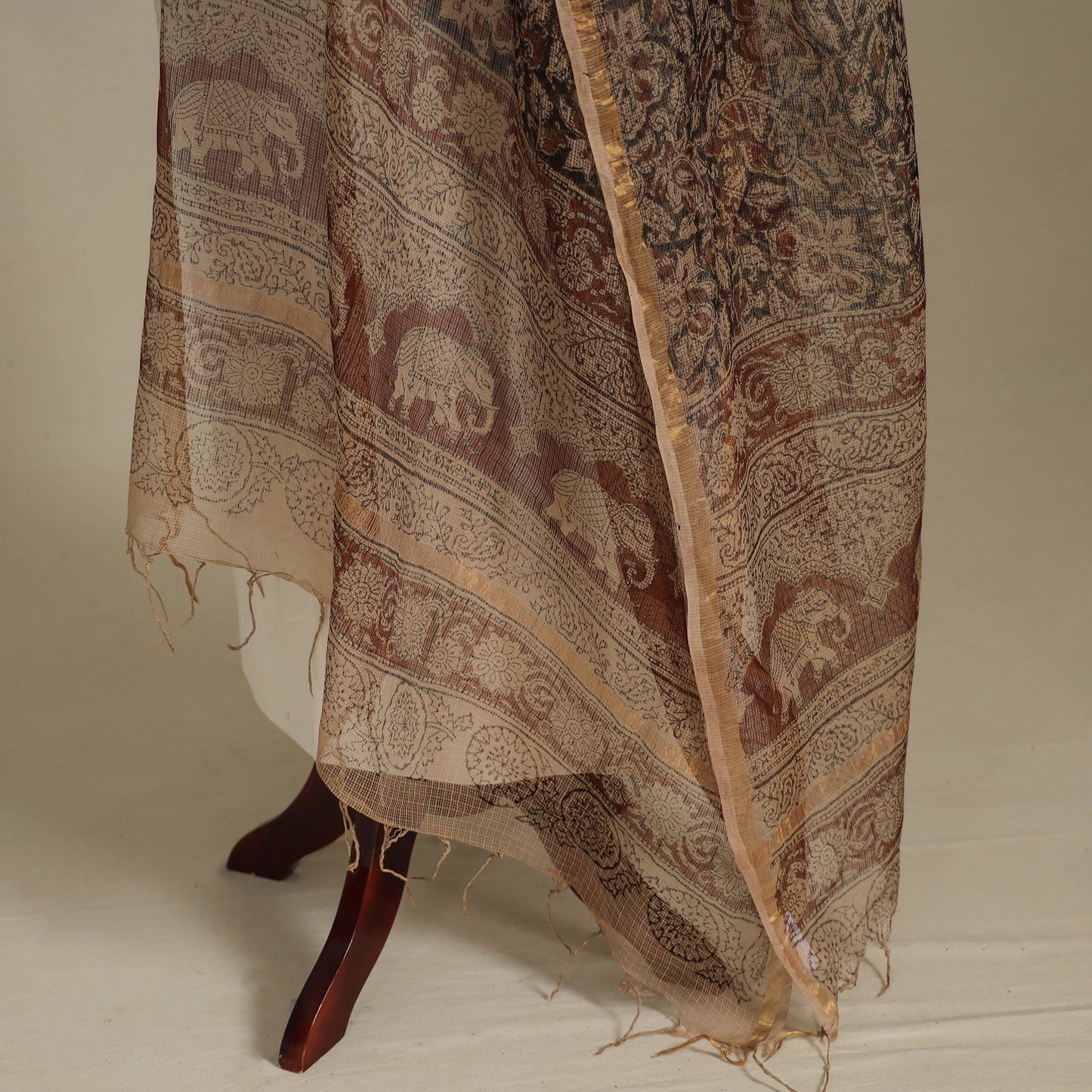 Black - kota doria cotton natural dyed pedana kalamkari